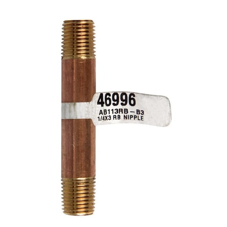 Jmf Company 1/4 in. MPT X 1/4 in. D MPT Brass Nipple 3 in. L 38300-0430